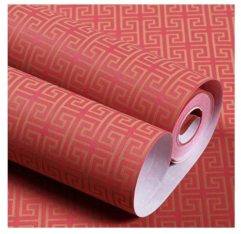 OZLCUA Papier Peint Papier peint intissé à motif treillis for salon, chambre coucher, style zen classique(Retro red,0. 53x3.0m)