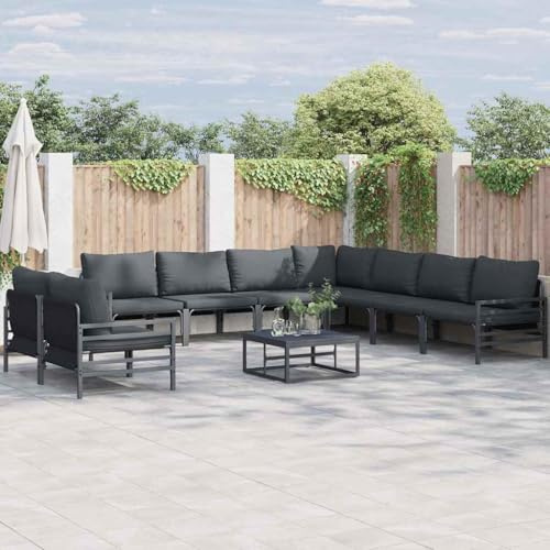 Ziaphsol Garten-Sofa-Set 9-teilig, Anthrazit Stahl, modernes Outdoor-Möbelset für Terrasse und Balkon, wetterfestes Lounge-Set mit bequemen Sitzplätzen, ideal für gesellige Runden