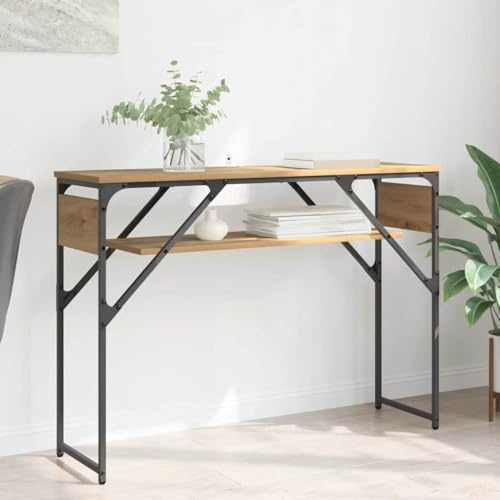 XHNIFBN Table console 105 x 30 x 75 cm en chêne artisanal avec 2 étagères et structure en métal Design industriel moderne avec grand espace de rangement pour salon, couloir, chambre à coucher, bureau