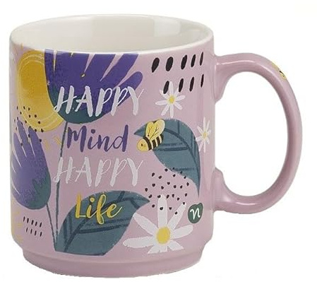 Neavita Tazza lilla Positivitea 2025 - con la scritta Happy mind, happy life