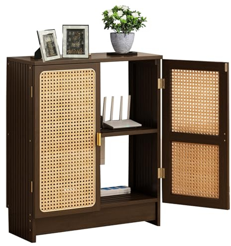 Jueraori Rattan Router Cabinet Hide, WiFi Router Storage Box with Adjustable Shelves, Versatile Bamboo Storage Cabinet for Laundry, Kitchen, Living Room, 70 x 50 x 25 cm (Walnut)