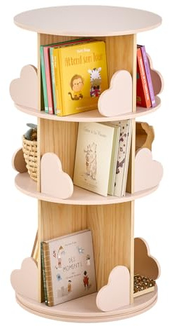 VERTBAUDET Bibliothèque Tournante 3 Niveaux Coeur Enfant Bois Rose pâle TU