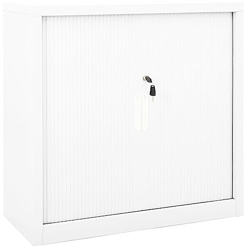 WITREE Armario con Puerta Armario de Oficina con Puertas Armario metalico Corredera Oficina Estudio Archivo -Blanco-