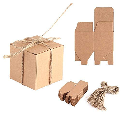 50PCS Packpapier Box Kraftpapier Box mit braunen Hanfseil Hochzeit Gefälligkeiten Baby Shower Birthday Party Supplies