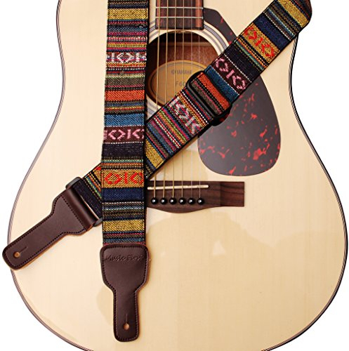 Music First Gitarrengurt aus weicher Baumwolle und echtem Leder im klassischen Landhausstil, für Gitarre und Banjo