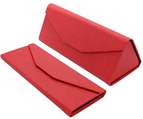 TBOC Faltbar Brillenetui für Sonnenbrille - [Rot] Hartschale [Dreieckige] Tasche mit [Magnetverschluss] Innenfutter für Lesebrille Sportbrille Groß Modern Leicht Design Auto Tasche Damen Herren Kinder