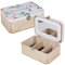URBNLIVING Wooden Jewellery Box Case Chest with Floral Design 3 Compartments Mirror Lock Make-Up