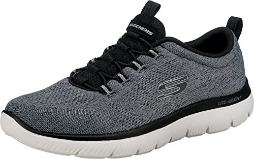 Skechers Men's Summits Louvin, Mocasín Hombre, Black Mesh/PU/White Trim, 46 EU