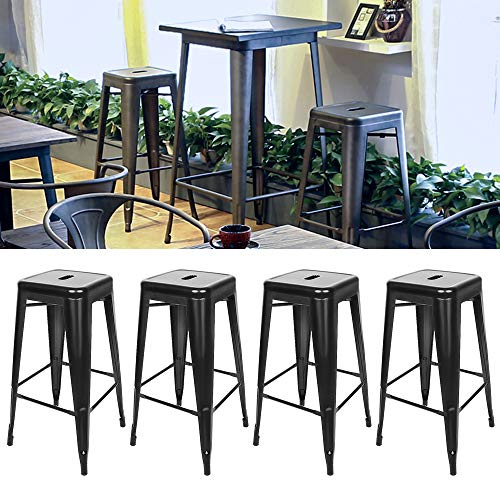 MUPAI Tabouret de Bar Industrielle Lot de 4, Tabouret Haut 76cm Metal et Bois 150 KG, Ne Besoin d'installer (Noir, 4)