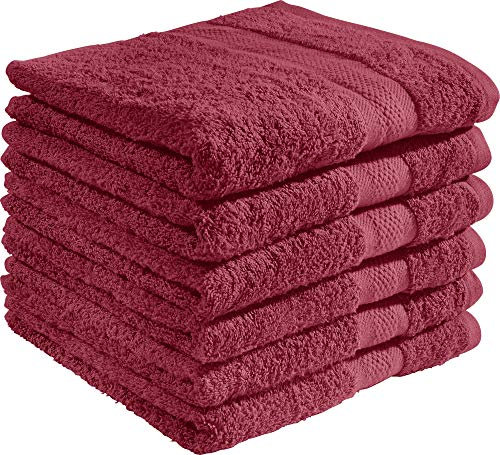 REDBEST Handtuchset, Frottierset 6er-Pack Chicago weinrot Größe 50x80 cm - saugstark, strapazierfähig, ideal für Reisen, Sport (weitere Farben)
