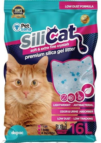 16 litros (7Kg) Arena de Sílice Silicat Grande Alta Capacidad de Absorción Cristales Blancos y Azules Control de los Malos Olores Gel Silica - Arena de Perlas Cristal
