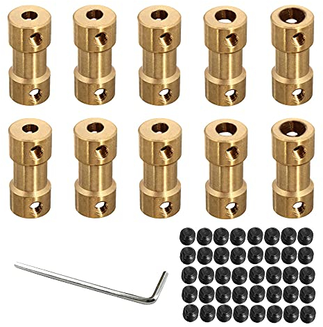 Hazrcvr Messing Wellenkupplung Wellenadapter 10 Stück Kupplung Stecker Hülse Adapter Wellenkupplung Wellen Adapter Wellenkupplung Motor Kupplung Adapter mit Schrauben Inbusschlüssel 5 Größen