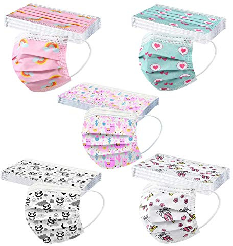 Jimmackey 50 Stück Kinder Mundschutz Einweg 3-lagig Atmungsaktiv Face Cover, Kinder Accessory Schutz,Outdoor Anti-Staub Bandana Loop (Weihnachten #D)