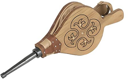 PEGANE Souffleur Manuel, Soufflet de Cheminée, Souffleur d'air en Cuir Coloris Effet Bois - Hauteur 51,7 x Longueur 21,8 cm