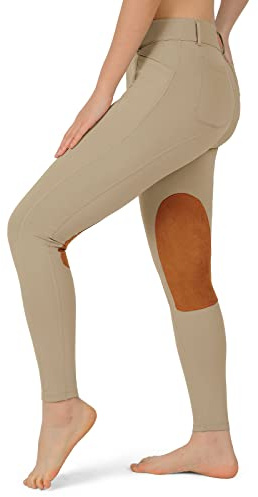 beroy Pantaloni da equitazione per bambini, con toppe al ginocchio, con cerniera frontale, leggings con tasche