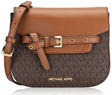 Michael Kors Emilia Small Saddle Flap Crossbody Brown MK Signature