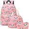 Kouxunt Schulrucksack Mädchen Teenager Rucksack Schule Kinder, 3 Teile Set Schulranzen mit Lunch Tasche Federmäppchen (Panda)