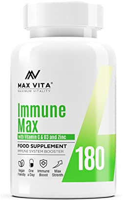 Vitamin C with Zinc 15mg & Vitamin D3 2000IU Multivitamin for Men & Women Immune Booster Strong Bones Teeth - 180 Vegan & Vegetarian Tablets Made in The UK