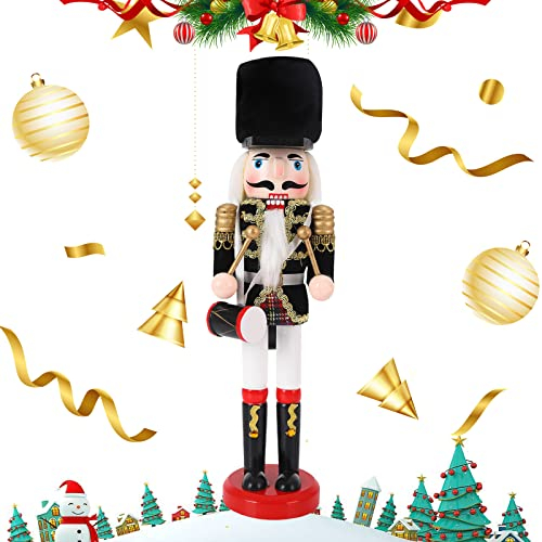 Christmas Wooden Nutcracker Soldier,30cm/11.8in Christmas Decor Nutcrackers Vintage Wooden Nutcracker Figures Puppet Toy Christmas Nutcracker Soldier Figures for Festival Party Outdoor Xmas Gifts