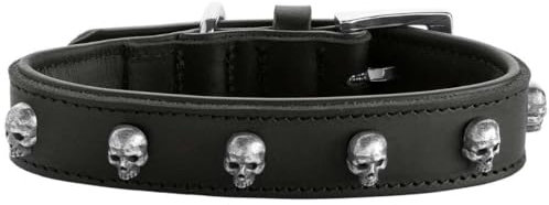 HUNTER Hundehalsband Tijuana, Farbe: schwarz, hochwertiges Rindsleder, weich unterlegt, fellschonend, Handarbeit, dekorative Totenköpfe, robust & modisch, Made in Germany, Größe: 60