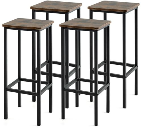 COSTWAY 4er Set Barhocker, Barstühle Vintage, Tresenhocker mit Fußstütze, Küchenhocker bis 90 kg, Bistrohocker für Zuhause, Bistro, Esszimmer (Sitzhöhe 72 cm)
