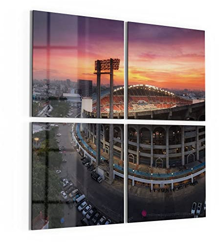 DEQORI Glasbilder Echtglas | Motiv Camp Nou, Barcelona | quadratisch 4-teilig 100x100 cm | große XXL Deko | Wandbilder für Wohnzimmer, Schlafzimmer, Flur & Küche | moderne Wanddeko