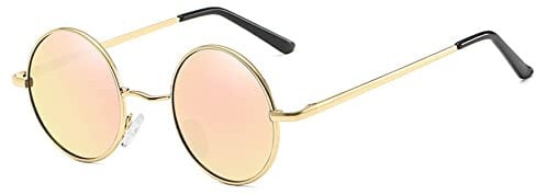 LHSDMOAT Polarisierte Runde Sonnenbrille Herren Damen, Retro UV400 Sonnenbrille, Vintage Angeln Golf Fahren Stilvoll Hippe Sonnenbrille,Gold/Rosa