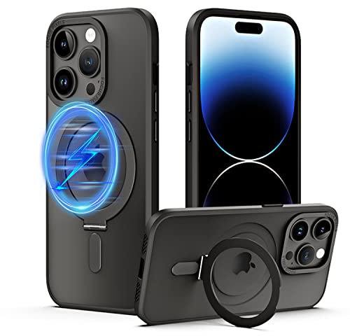 QLTYPRI Magnetic Case for iPhone 13 Pro Max Case Compatible with MagSafe with Invisible Kickstand, Slim Translucent Matte Shockproof Protective Phone Case Cover for iPhone 13 Pro Max – Black