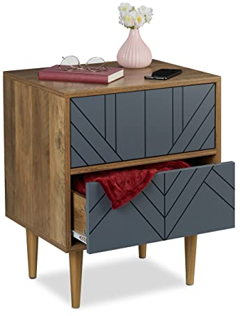 Relaxdays Schränkchen mit 2 Schubladen, Wohn- & Schlafzimmer, Sideboard, HBT 59,5x48x39,5 cm, Kommode modern, braun/grau