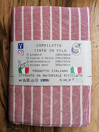 PAGO POCO Tagesdecke, gestreift, 100 % Baumwolle, Maße 180 x 290 cm, 220 x 290 cm, Farbe: Rot. Made in Italy
