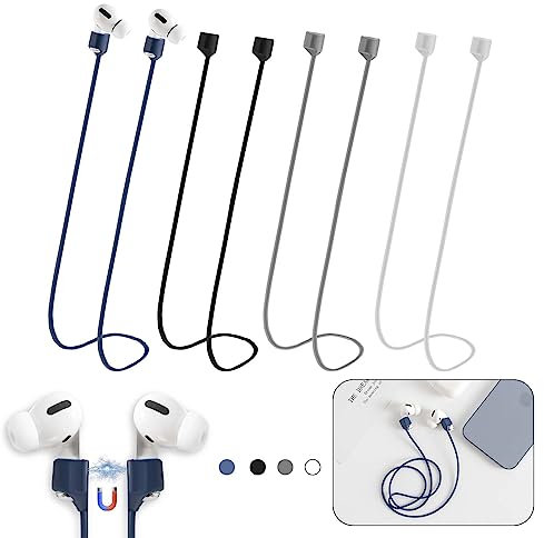 Magnetische Anti-Verlust-Gurte für AirPods, ultrastark, magnetisch, Anti-Verlust-Umhängeband, weiches Silikon, Sport-Schlüsselband, kompatibel mit AirPods 1 & 2/Pro/2./3. (Schwarz/Weiß/Grau/Blau), 4