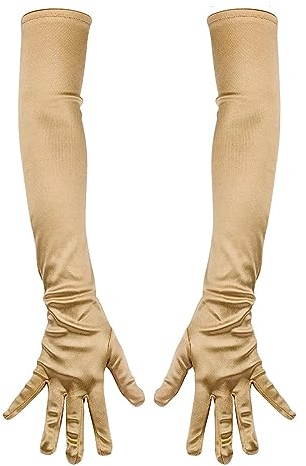 JOCXZI Lange Abendhandschuhe - Gold, Satin, Frauen, Erwachsene, Partygänger, Handschuhe, 21 Opernhandschuhe, Tanzparty, S