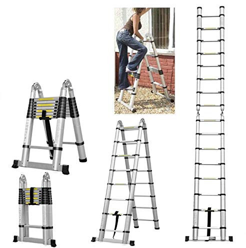 New 5M/16.5Ft Double Telescopic Aluminium Ladder DIY Extension 8.25Ft+8.25Ft Portable Foldable Builders Multi-Purpose A Shape Attic Collapsible for Decorating Home House Garage Multi-Use 330lbs small