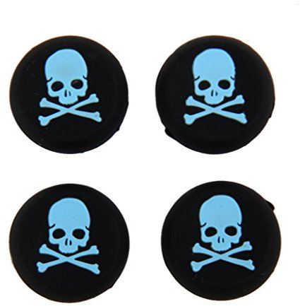 Lot de 4 capuchons en silicone pour manette PS4 Motif tête de mort Bleu