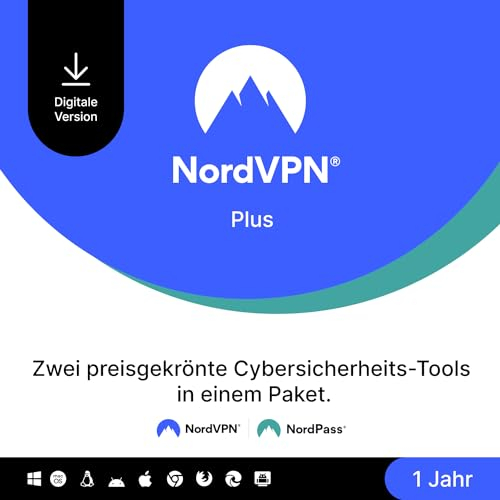 NordVPN Plus, 1 Jahr, VPN- und Passwort-Manager-Software-Bundle, Digitaler Code