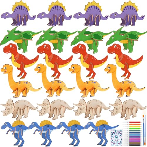 Zeuwets Dinosaurier Bastelset Kinder, 8 Stück Dinosaurier Basteln zum Bemalen, DIY Kunsthandwerk Kindergeburtstag, Bastelhandwerk mit Schmetterling Dinosaurier Blumen für Kinder Geburtstag