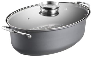 UGCER Steamed Fish Pot, Elliptical 304 Stainless Steel Stockpot Multi-Use Non-Stick Cooking Pot with Rack, Chuck, for Boiling Soup