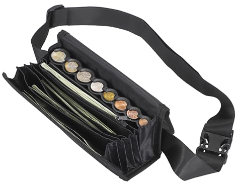 SUMTree Porte-Monnaie Euro Sac de Rangement de pièces Organisateur de pièces avec Ceinture de Transport pour Serveuse, collecteur, caissier (Noir)