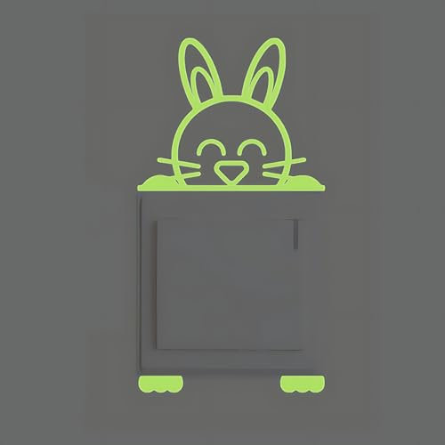 THAYLA 10 x 10 cm, 3 Stück, niedlicher Hase, Selbstklebender Lichtschalter-Aufkleber, leuchtet im Dunkeln, Lichtschalter-Umrandungs-Wandaufkleber für Mädchen- und Jungenzimmer