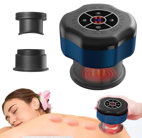 Elektronische Schröpftherapie,3 in 1 Elektrisches Schröpftherapie-Set mit 2 Vakuum Schröpf Suction Guasha-Gerät mit Temperaturanzeige Rücken Massagegerät für Schmerzlinderung (16 Stufen, Blau)