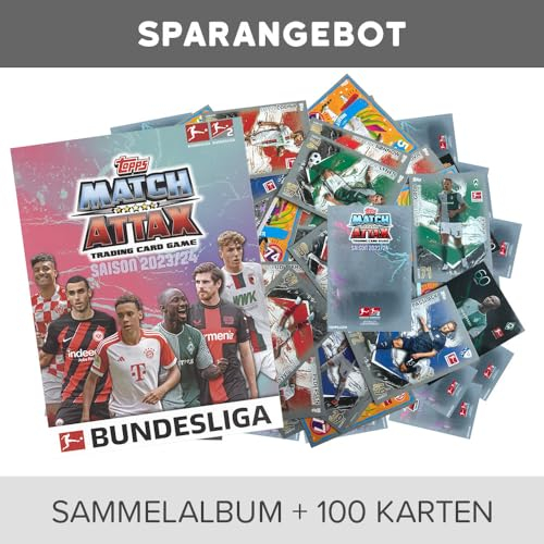 Generisch Topps Match Attax Bundesliga - 2023/24-1 Sammelmappe + 100 Verschiedene, zufällige Karten