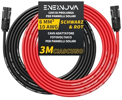 Cable Solar 4mm²/6mm², Cable de Extensión para Paneles Solares 1/2/3/5/8/10/12/15/18/20M, Cable de Extensión con Conector Hembra y Macho, Cable Fotovoltaico IP67 Adaptador de Paneles Solares(6mm² 3M)