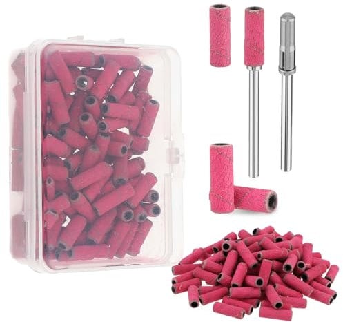 100Pcs Small Sanding Bands for Nail Drill, Mini Sanding Bands with 3.1mm Mandrel Drill Bits, 180# Fine Grit Nail File Sanding Bands for Nails Polish, Manicures and Pedicure