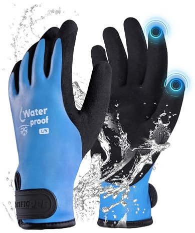 PACIFIC Wasserdicht Arbeitshandschuhe, Wärmeisolierte Tiefkühlhandschuhe | M–XXL für Herren und Damen, Super Grip, Winddicht, Atmungsaktiv, Gefüttert, Minustemperaturen, Skifahren, Angeln, Blau