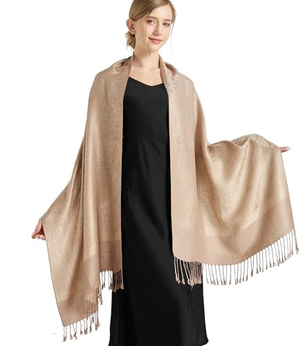 Pashmina Schals und Tücher-lebendiger Frühling Herbst Beige Grau Paisley Pashmina Schals für Frauen Reise Schal (DE-Style 1-Beige Taupe)