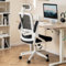 GIANTEX Ergonomischer Mesh-Bürostuhl, Chefsessel mit hochklappbaren Armlehnen, 90°-120°-Wippfunktion, Verstellbarer 2D-Lendenwirbelstütze und 2D-Kopfstütze, drehbarer Schreibtischstuhl (Weiß)