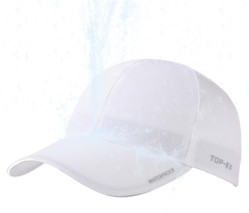 TOP-EX Waterproof Baseball Cap for Running Golf Walking- Sun Rain All Weather Protection UV Reflective Breathable Outdoor Hat White M/L