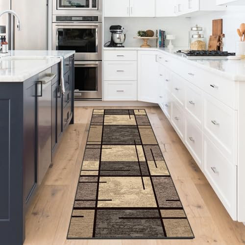 WTHYGB Teppich Läufer Flur rutschfest 60x200 cm Teppichläufer Flur Waschbar, Lang Modern Küchenteppich, Flurläufer, Teppich Läufer für Flur, Küche, Korridor, Schlafzimmer, Wohnzimmer, Beige