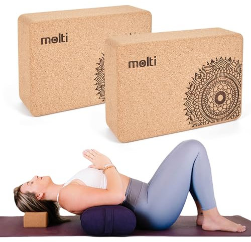 Molti Yoga Block Yogaklotz aus Naturkork und Schaumstoff 23x15x7,5cm Blöcke für Yoga-Asanas Stretching Meditiation Pilates Fitness Spagat 2 Stück (Kork, Kork)