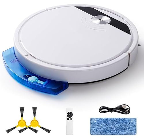 Robot Aspirador con fregona, Robot Aspirador Inteligente 3 en 1 con Control Remoto, Combo de fregona y aspiradora Robot Ultrafino de 45 mm, succión de 1800 Pa, anticaída, para Pelo de Mascotas